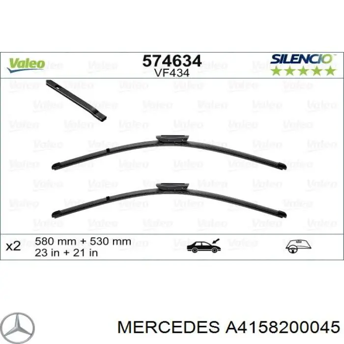 A4158200045 Mercedes Pióro wycieraczki szyby przedniej, zestaw (2 szt.)