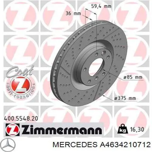 Tarcza hamulcowa przednia Mercedes A4634210712 cena, od 299,83 USD