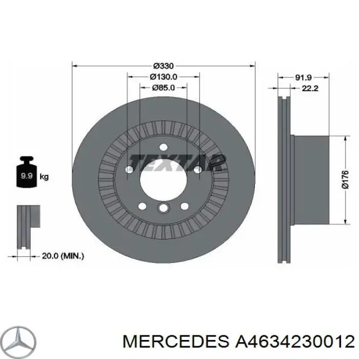 A4634230012 Mercedes Tarcza hamulcowa tylna