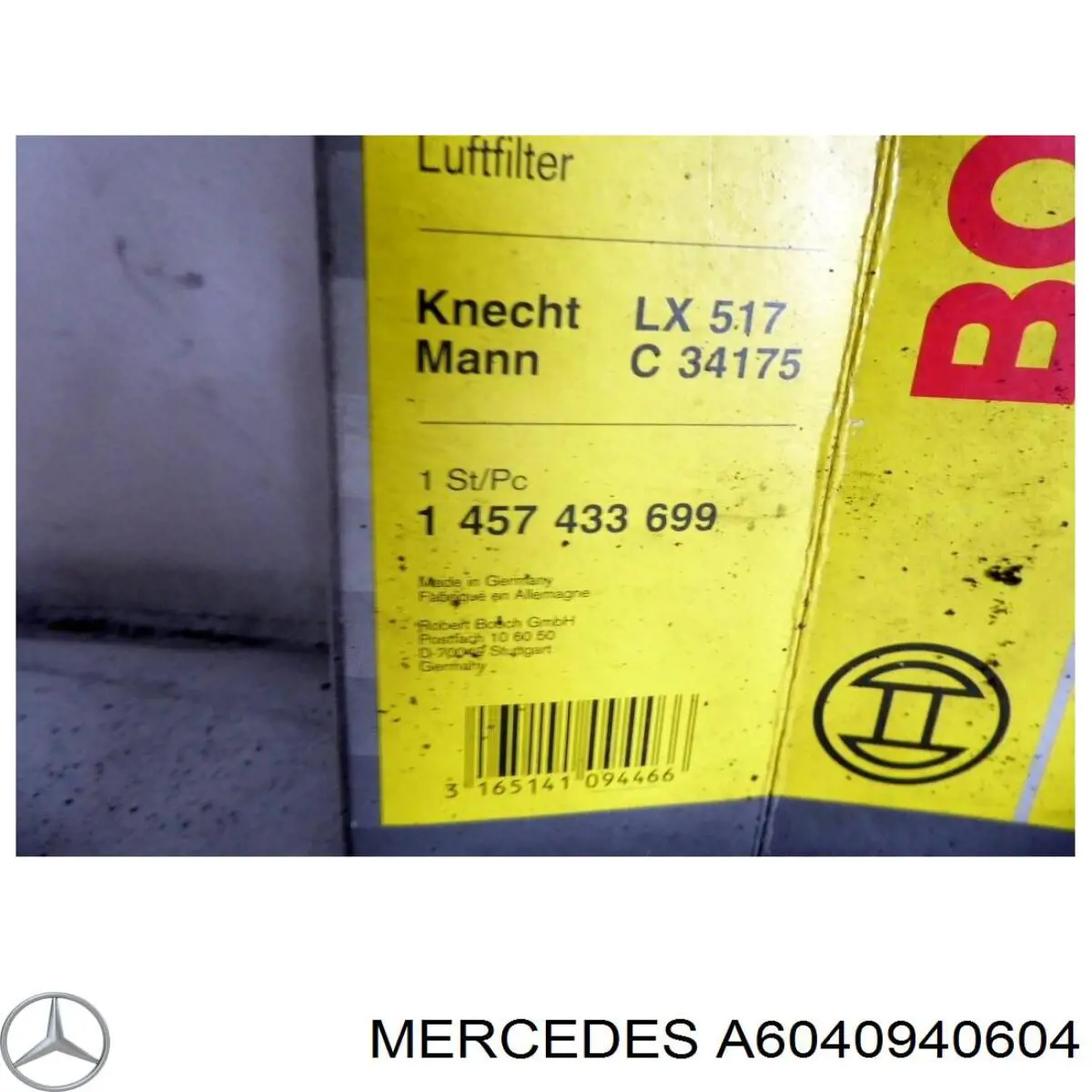 Filtr powietrza Mercedes A6040940604 cena, od 10,75 USD