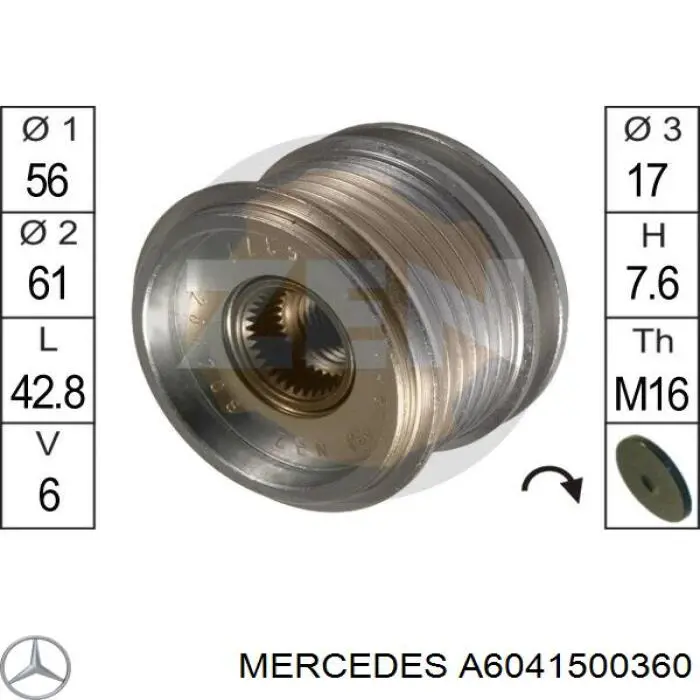 Do koszyka A6041500360 Mercedes Koło pasowe alternatora
