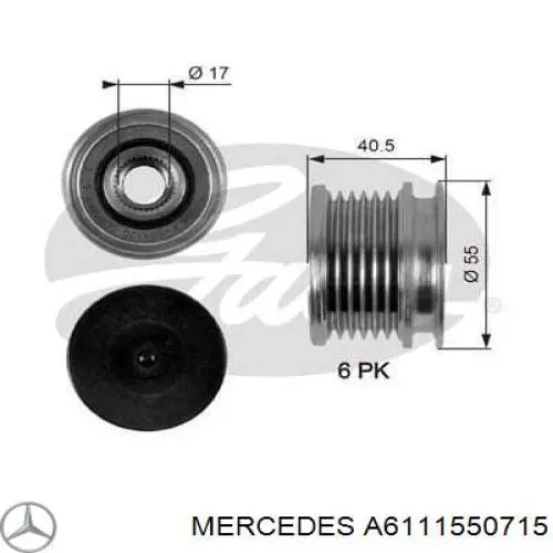 Koło pasowe alternatora A6111550715 Mercedes