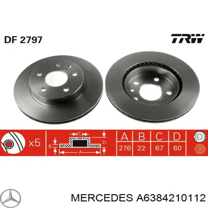 Tarcza hamulcowa przednia Mercedes A6384210112 cena, od 43,19 USD
