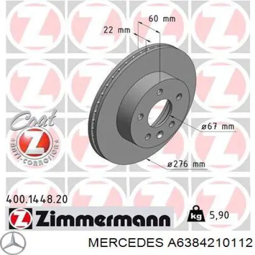 Do koszyka A6384210112 Mercedes Tarcza hamulcowa przednia