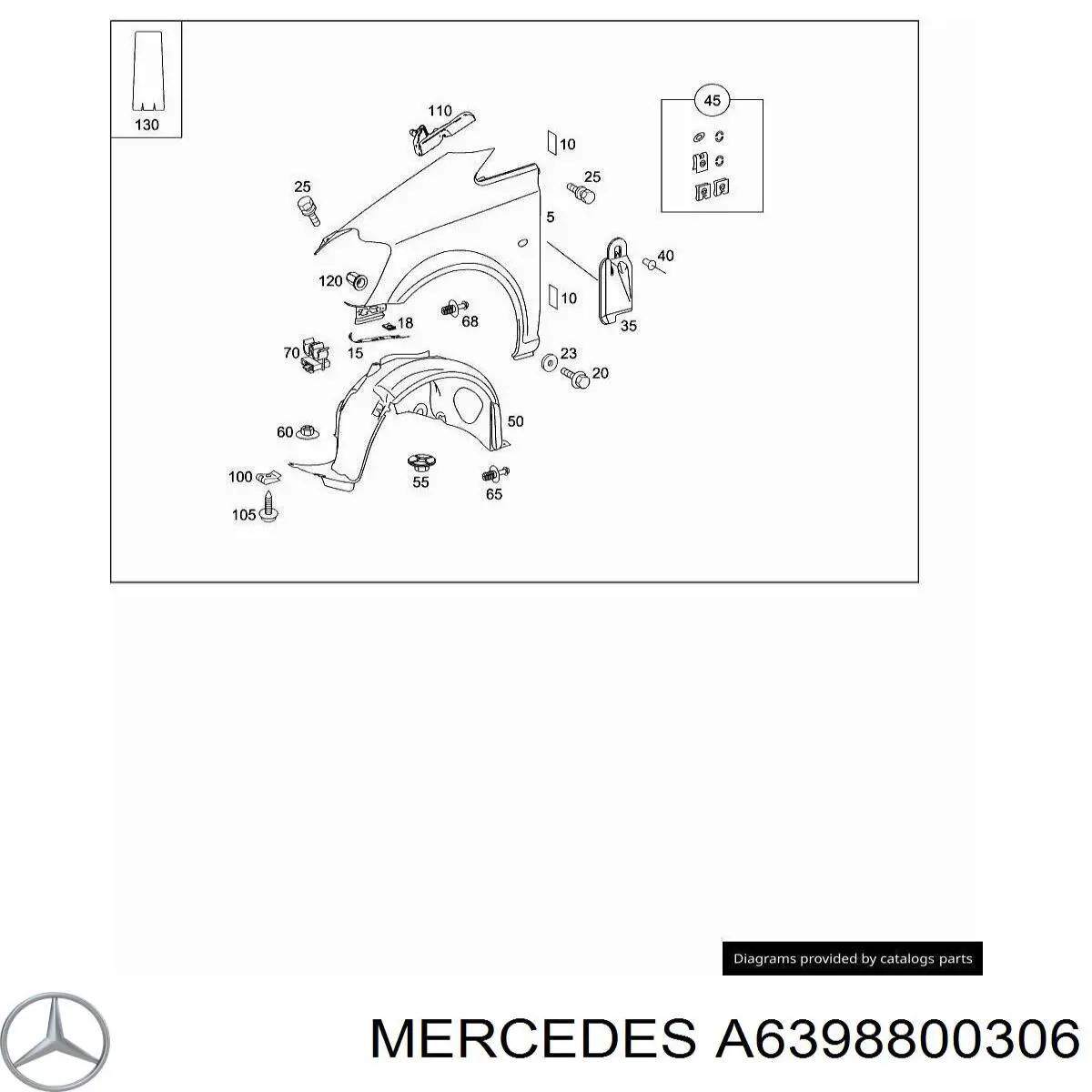 A6398800700 Mercedes błotnik przedni prawy