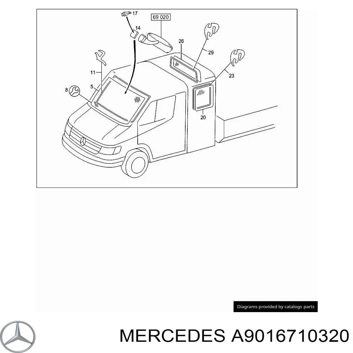 Uszczelka szyby przedniej Mercedes A9016710320 cena, od 45,50 USD
