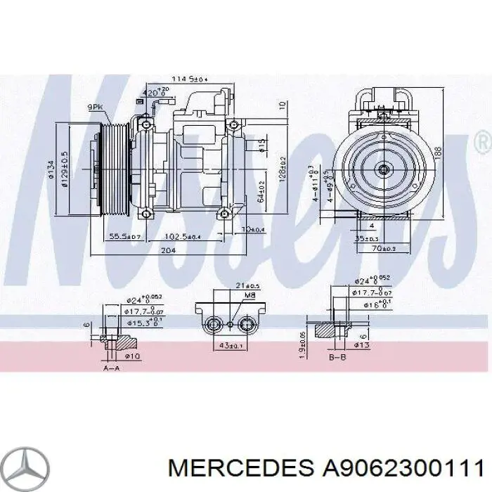 Sprężarka klimatyzacji Mercedes A9062300111 cena, od 273,59 USD