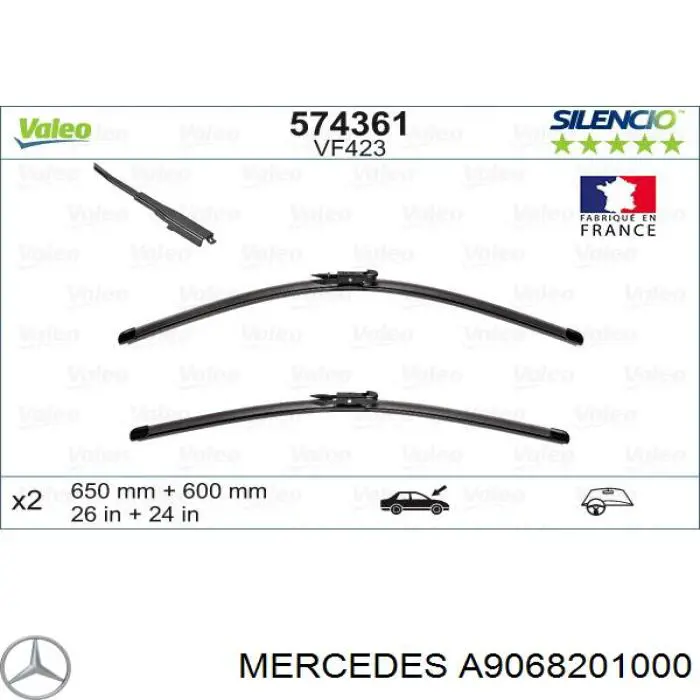 A9068201000 Mercedes Pióro wycieraczki szyby przedniej, zestaw (2 szt.)