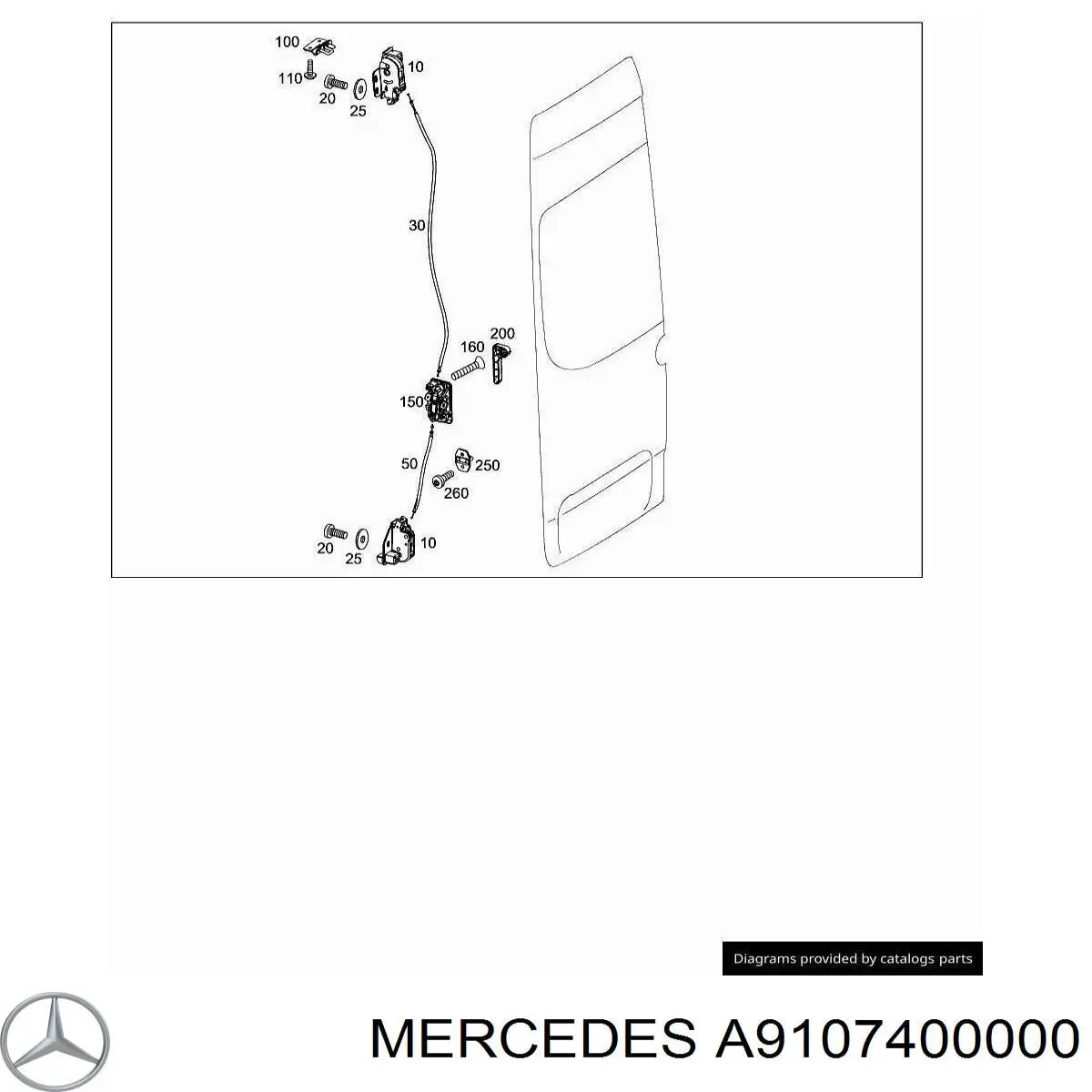 A9107400000 Mercedes Zamek drzwi tylnych prawych skrzydłowych górny