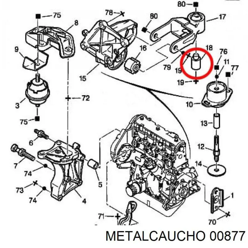 Do koszyka 00877 Metalcaucho Silentblock wspornika tylnej poduszki silnika