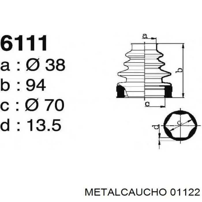 Do koszyka 01122 Metalcaucho Osłona przegubu homokinetycznego półosi przedniej wewnętrzna