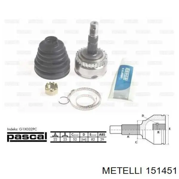 15-1451 Metelli przegub homokinetyczny przedni zewnętrzny