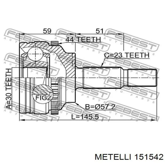 Przegub homokinetyczny przedni zewnętrzny Metelli 151542 cena, od 38,66 USD