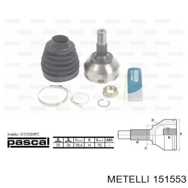 15-1553 Metelli przegub homokinetyczny przedni zewnętrzny