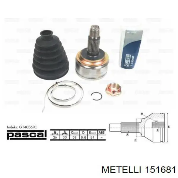 Przegub homokinetyczny przedni zewnętrzny Metelli 151681 cena, od 46,89 USD