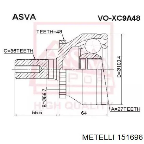 Przegub homokinetyczny przedni zewnętrzny Metelli 151696 cena, od 59,50 USD