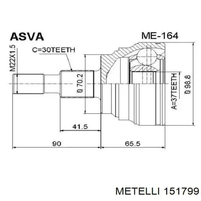 151799 Metelli Przegub homokinetyczny przedni zewnętrzny