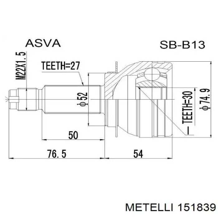 151839 Metelli Przegub homokinetyczny przedni zewnętrzny