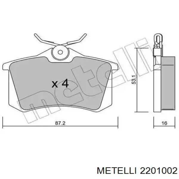 Okładziny (klocki) do hamulców tarczowych tylne Metelli 2201002 cena, od 27,81 USD