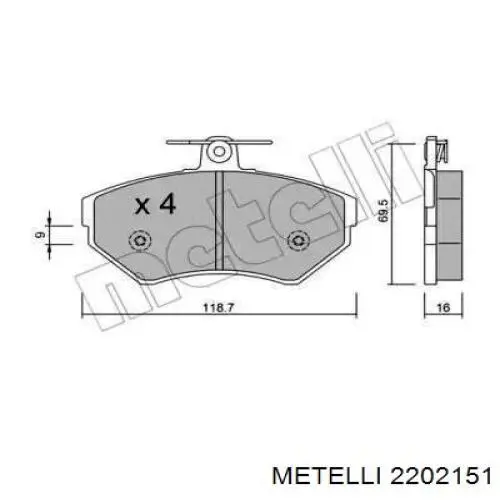Klocki hamulcowe przednie tarczowe Metelli 2202151 cena, od 21,96 USD