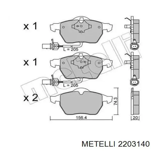 Klocki hamulcowe przednie tarczowe Metelli 2203140 cena, od 30,16 USD