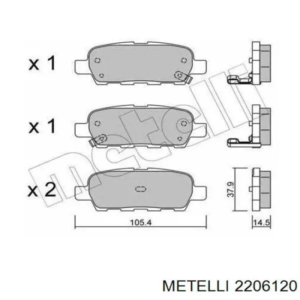 Okładziny (klocki) do hamulców tarczowych tylne Metelli 2206120 cena, od 22,05 USD