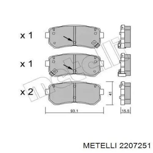 2207251 Metelli okładziny (klocki do hamulców tarczowych tylne)