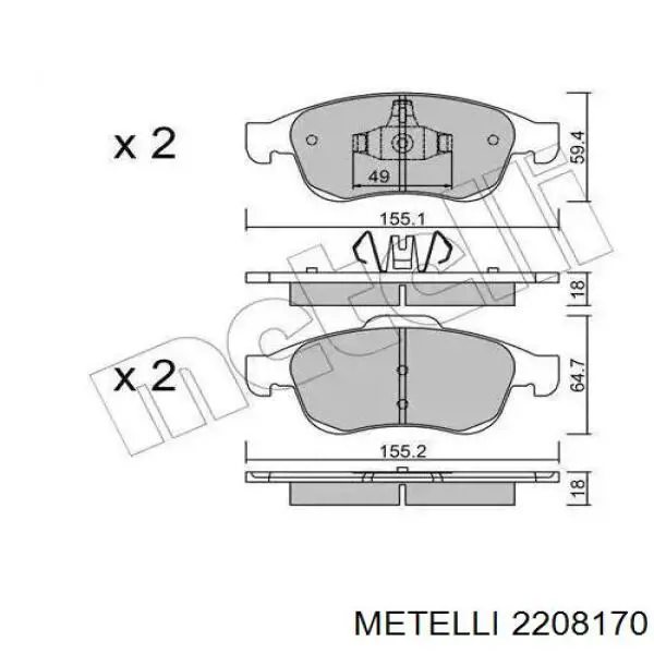 Klocki hamulcowe przednie tarczowe Metelli 2208170 cena, od 26,39 USD