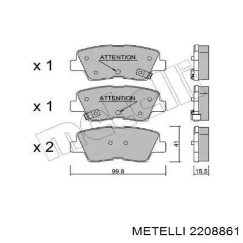 22-0886-1 Metelli okładziny (klocki do hamulców tarczowych tylne)