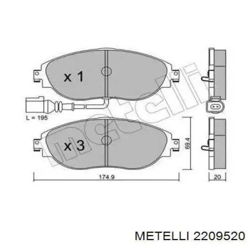 2209520 Metelli Klocki hamulcowe przednie tarczowe