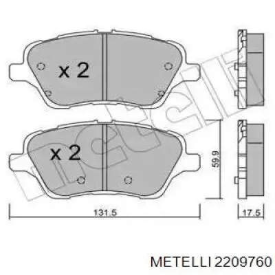 2209760 Metelli Klocki hamulcowe przednie tarczowe