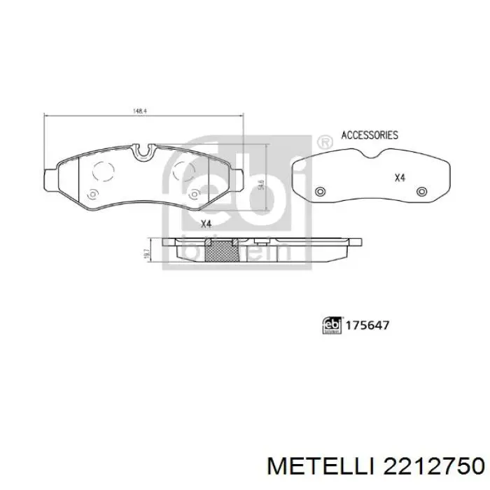 22-1275-0 Metelli okładziny (klocki do hamulców tarczowych tylne)