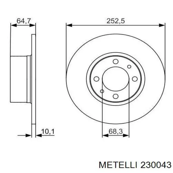 Tarcza hamulcowa przednia 230043 Metelli
