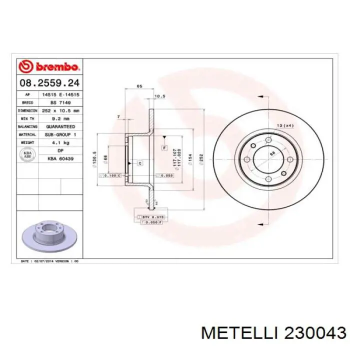 23-0043 Metelli tarcza hamulcowa przednia