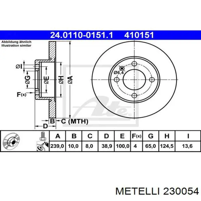 Do koszyka 230054 Metelli Tarcza hamulcowa przednia