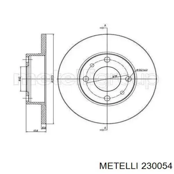 Tarcza hamulcowa przednia 230054 Metelli