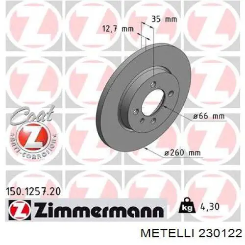 230122 Metelli Tarcza hamulcowa przednia