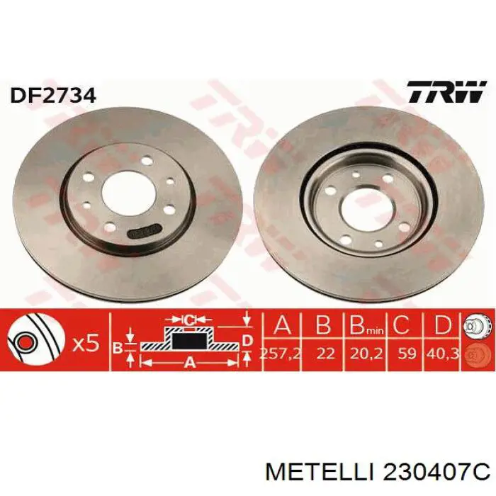 Tarcza hamulcowa przednia 230407C Metelli