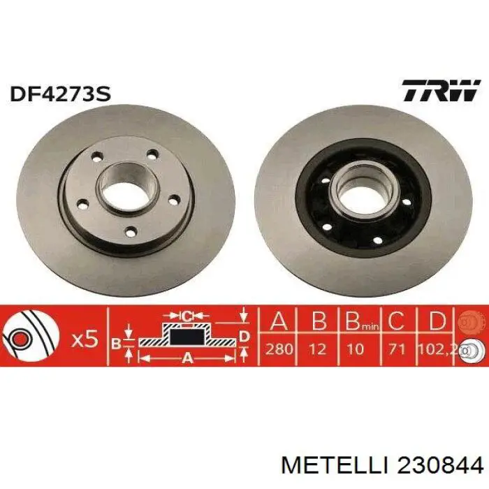 230844 Metelli Tarcza hamulcowa tylna