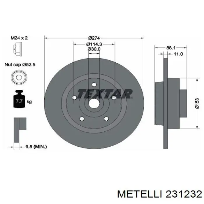 Tarcza hamulcowa tylna 231232 Metelli
