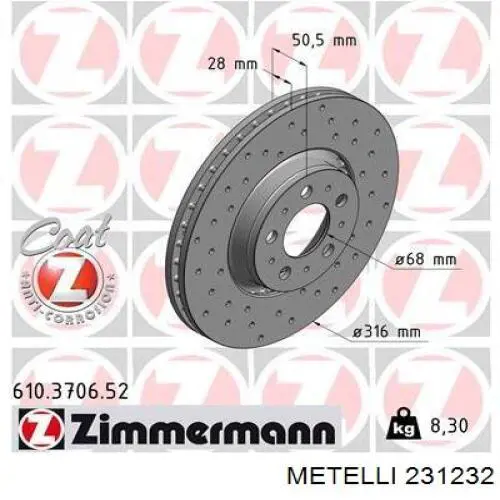 Tarcza hamulcowa tylna 231232 Metelli