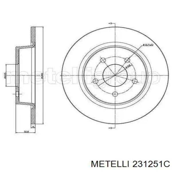 23-1251C Metelli tarcza hamulcowa tylna