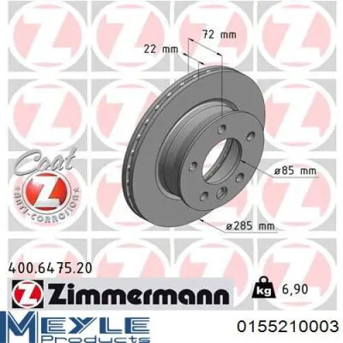 Tarcza hamulcowa przednia Meyle 0155210003 cena, od 56,68 USD