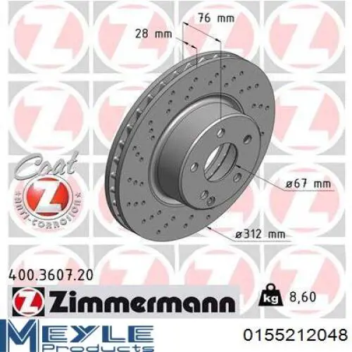 Do koszyka 0155212048 Meyle Tarcza hamulcowa przednia