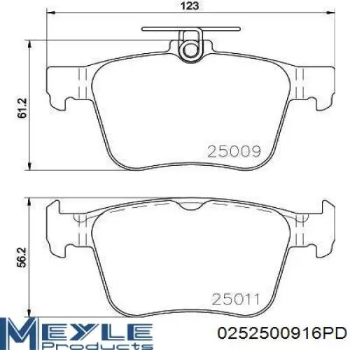 0252500916PD Meyle okładziny (klocki do hamulców tarczowych tylne)