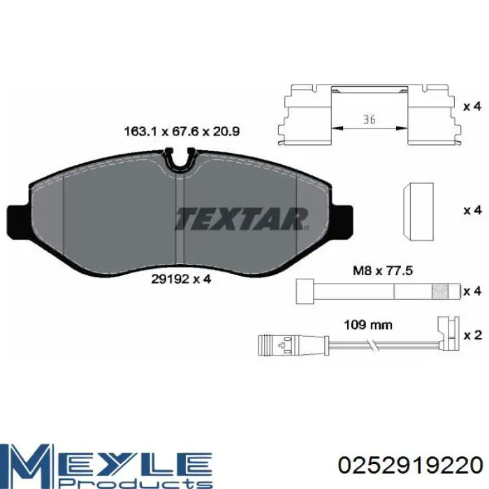 Klocki hamulcowe przednie tarczowe Meyle 0252919220 cena, od 29,56 USD
