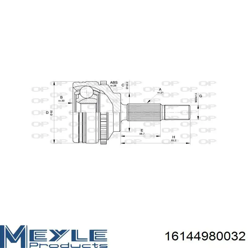 Przegub homokinetyczny przedni zewnętrzny Meyle 16144980032 cena, od 42,84 USD