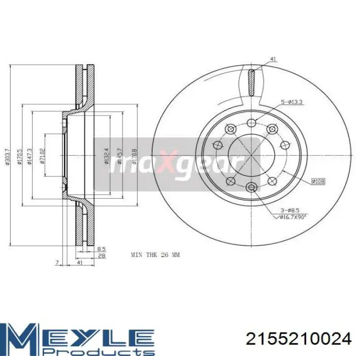 Tarcza hamulcowa przednia Meyle 2155210024 cena, od 63,65 USD