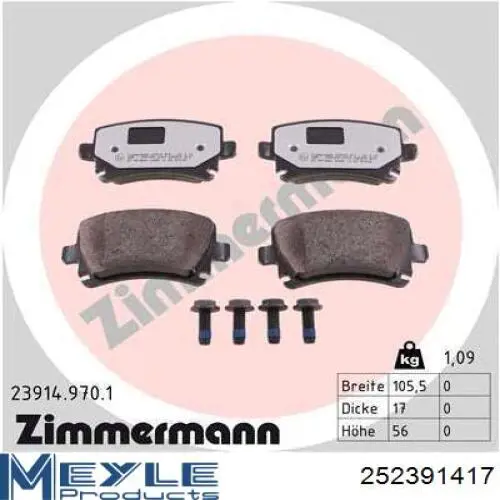 Okładziny (klocki) do hamulców tarczowych tylne Meyle 252391417