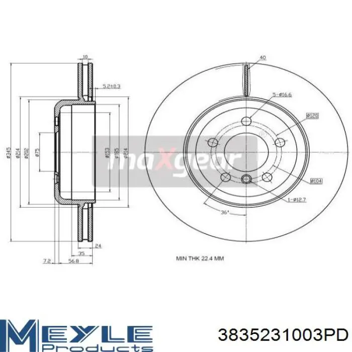 Tarcza hamulcowa tylna Meyle 3835231003PD cena, od 97,75 USD